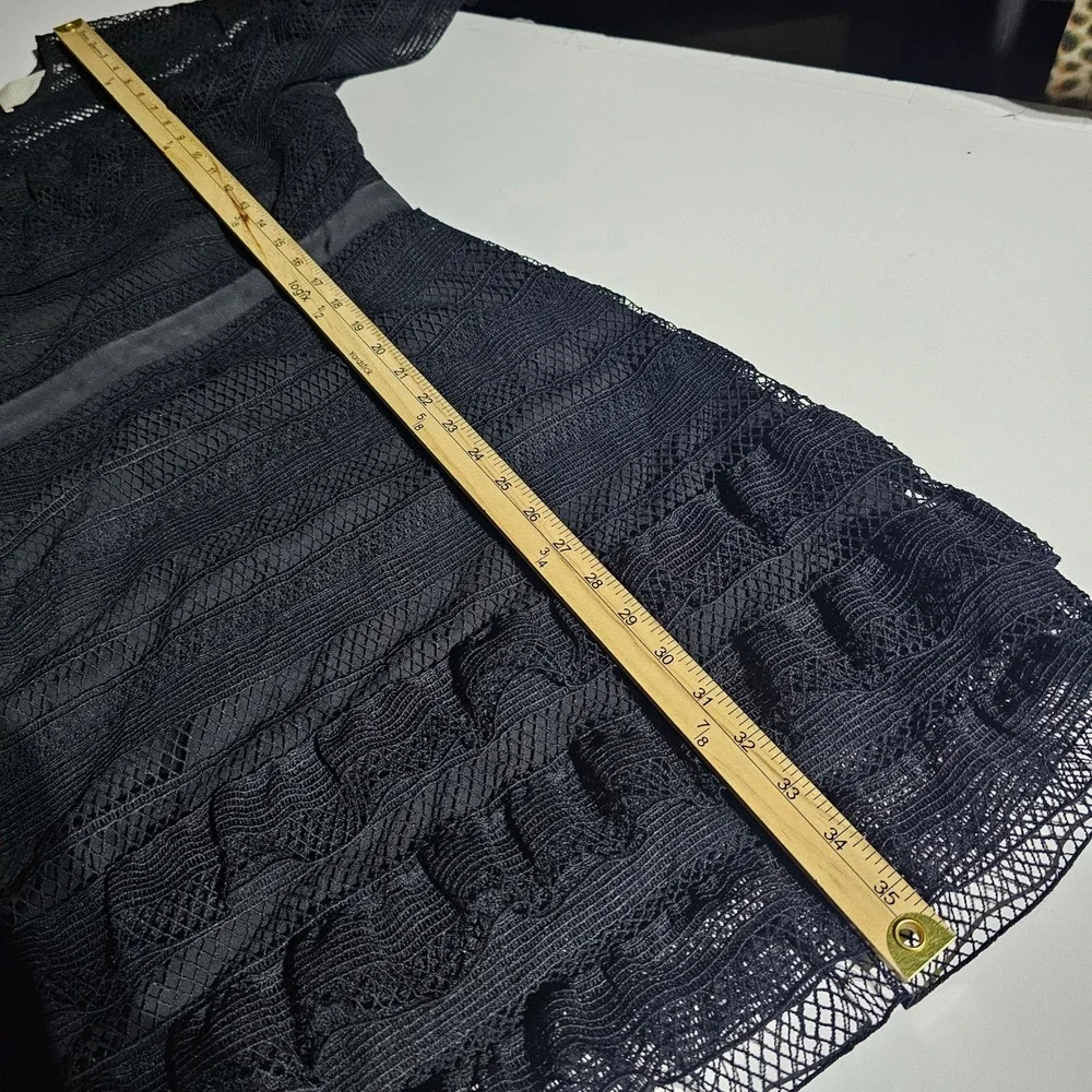 Mare Mare Black Lace Ruffle Tiered Short Sleeve Cocktail‎ Dress Party Womens S/M